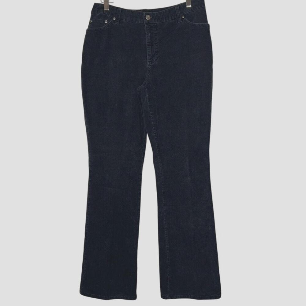 St Johns Bay Womens Corduroy Pants Sz 12 Black Boot Cut Relaxed Mid-Rise Western